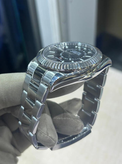 Rolex Sky-Dweller automatic luxury watch with black dial