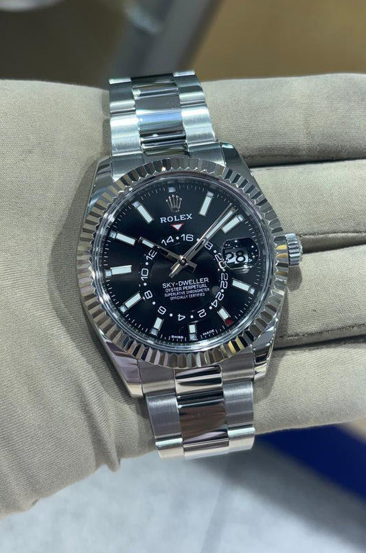 Rolex Sky-Dweller automatic luxury watch with black dial