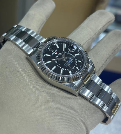 Rolex Sky-Dweller automatic luxury watch with black dial