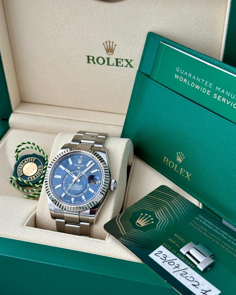 Sky-Dweller automatic luxury watch with blue dial and Oyster bracelet