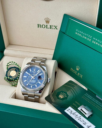 Sky-Dweller automatic luxury watch with blue dial and Oyster bracelet