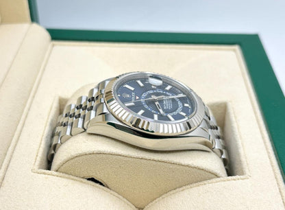 Sky-Dweller automatic luxury watch with blue dial and Jubilee bracelet