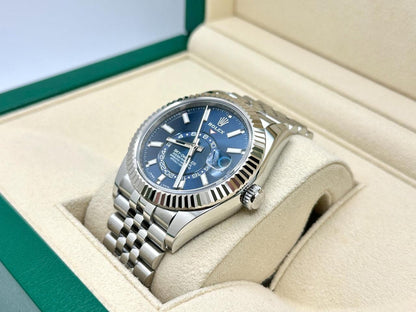 Sky-Dweller automatic luxury watch with blue dial and Jubilee bracelet