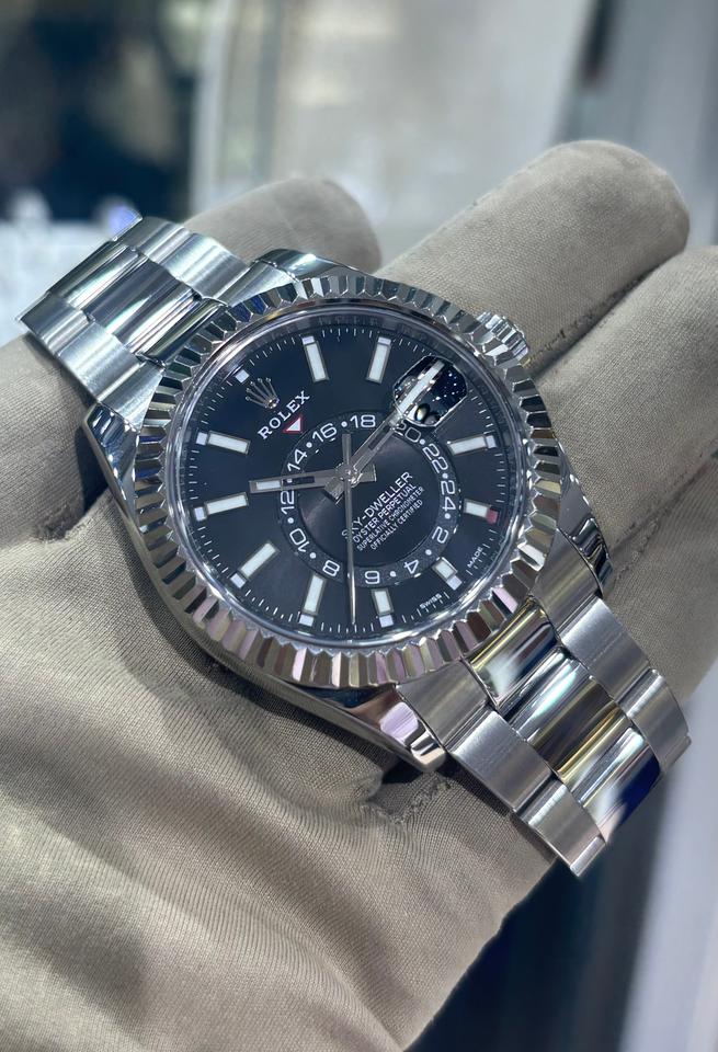Rolex Sky-Dweller automatic luxury watch with black dial