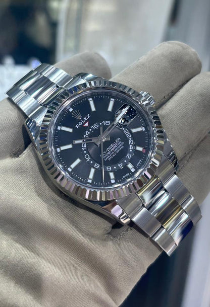 Rolex Sky-Dweller automatic luxury watch with black dial