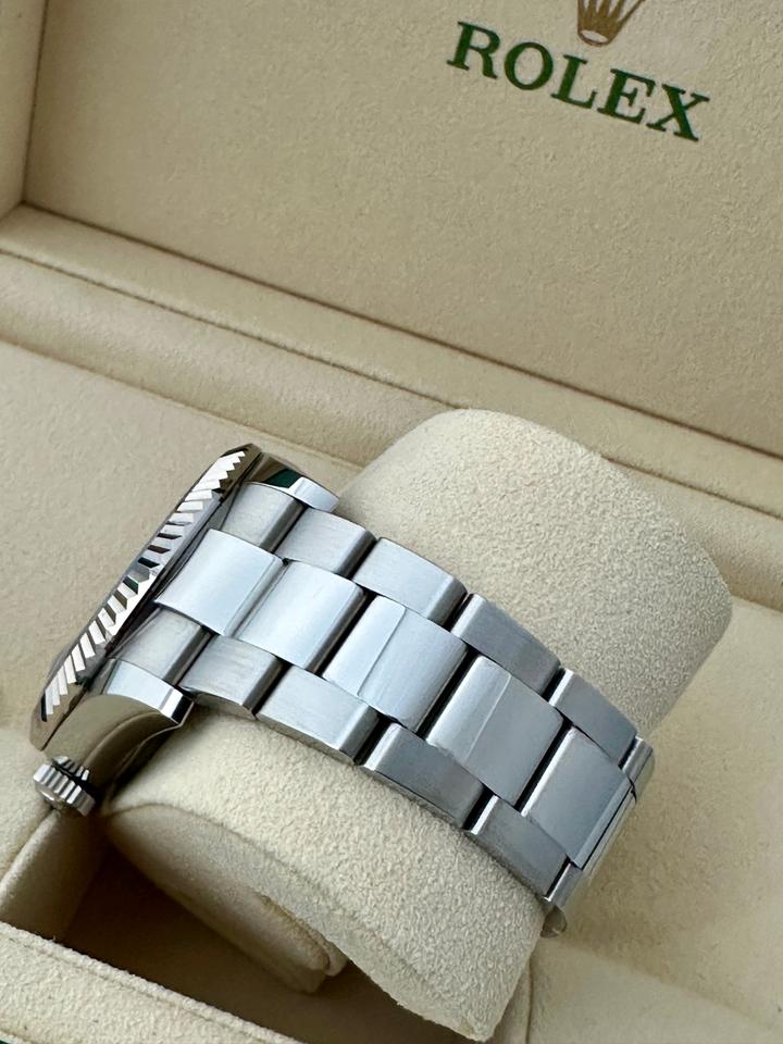 Sky-Dweller automatic luxury watch with blue dial and Oyster bracelet