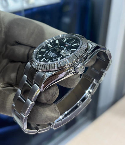 Rolex Sky-Dweller automatic luxury watch with black dial