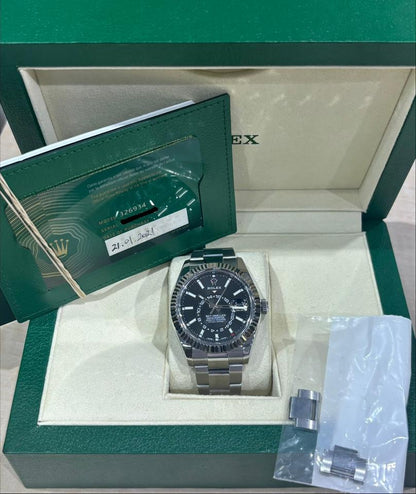 Rolex Sky-Dweller automatic luxury watch with black dial